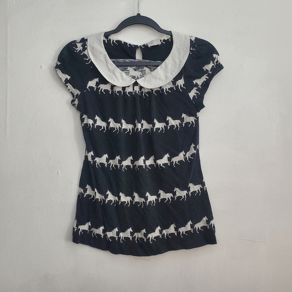 Anthropologie Postmark Galloping Horses Peter Pan Collar Top - Picture 2 of 8